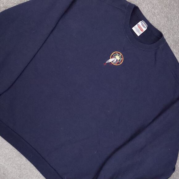 VTG 90s Native American Embroidered 2XL Blue Long Sleeve Pullover Sweatshirt - Picture 8 of 10